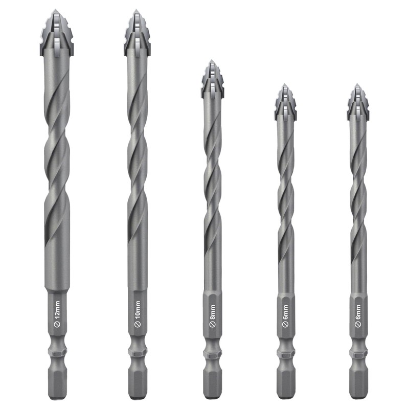 Flintronic Four-Flute Drill Bit Set, 5PCS Four Blade Serrated Eccentric