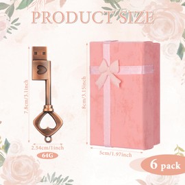 Coume 6 Pcs Wedding 64GB USB 2.0 Flash Drive with 6 Pcs Gift Box Heart and Key Shaped Metal Flash Drive Thumb Drive Memory for Wedding Bridesmaid Gift Birthday Women Girls