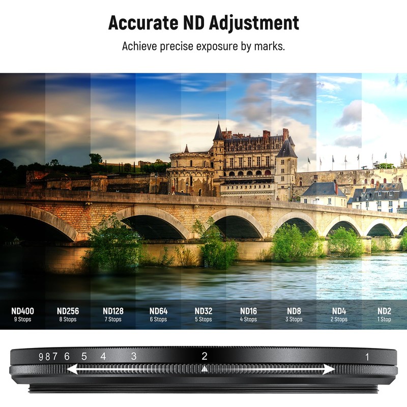 NEEWER BASICS 82mm Variable ND Filter, ND2-400 1-9 Stops Light