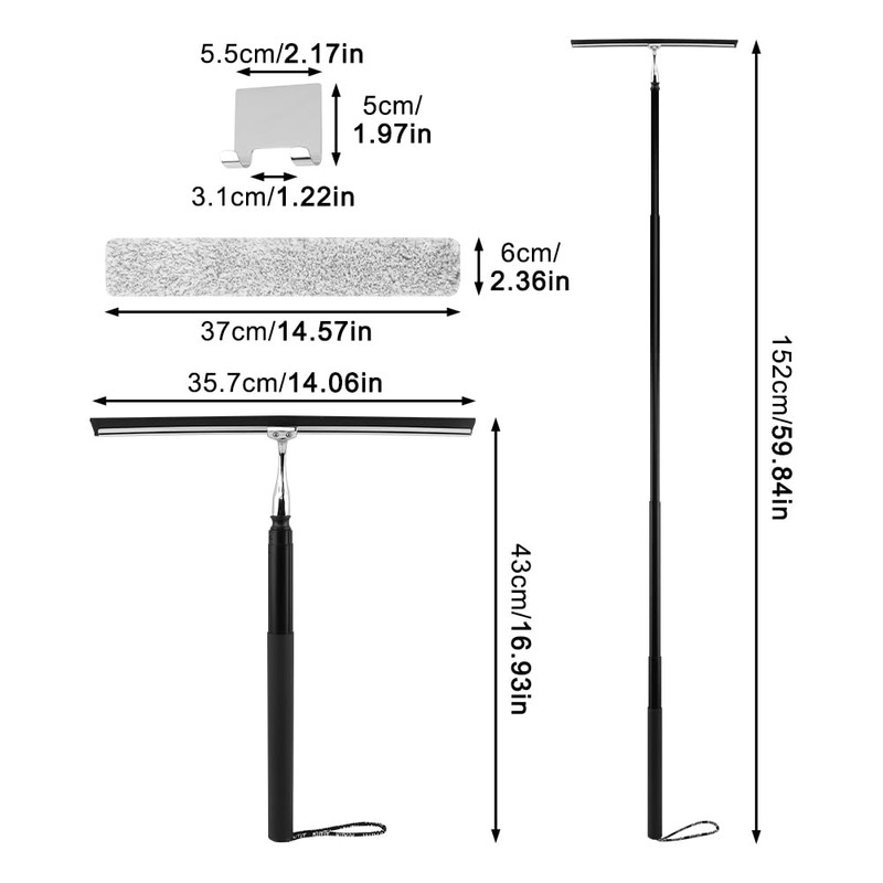 Shower Squeegee with Long Handle, 17-60" Telescopic Window Squeegee with