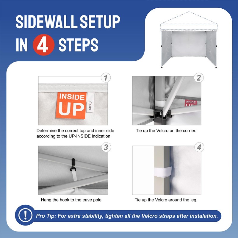 CROWN SHADES 8x8 Canopy Sidewalls (4pck) - Replacement Walls for