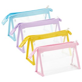 ANATTASOUL 4 PCS Small Clear Cosmetic Bag with Zipper, Waterproof Travel Zipper Pouches for Makeup Toiletry, Transparent Plastic Makeup Organizing Bags Toiletry Pouch