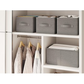 LayerSpace Storage Bins, Collapsible Storage Bins, 3 Pack Linen Fabric Storage Bins for Organization, Durable Storage Bins for Closet, Shelves, Clothes,Toys, 16.93" L*12" W*8.27" H, Gray