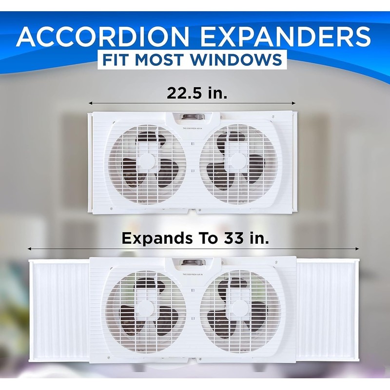 EZ-CHILL 9" Twin Window Fan with Manually Reversible Airflow Control,