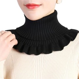 Knitted Collar Scarves for Women Detachable Fake High Collar Scarves Lapel Wrap Zipper Choker for Off Shoulder Clothing (Black-3)
