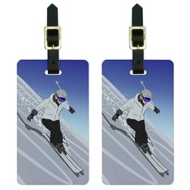 Graphics & More Mountain-Skier Snow Skis Luggage Tags Suitcase Id, White