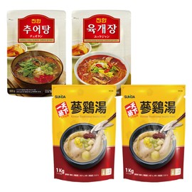 Korean Retort Set of 4 (Tenka Ippin Samsangyu Chicken Hot Water, 2.2 lbs (1 kg) x 2 + Shinkan Yukkejan 1 Piece 1 Piece + Shinkan Chuo Tan, 21.2 oz (600 g) 1 pc