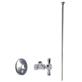Westbrass D105KFHX-26 5/8" x 3/8" OD x 20" Flat Head Riser Supply Line Kit with Cross Handle Angle Supply Shut Off Valve for Toilet, Polished Chrome
