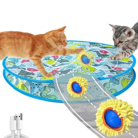 COM4SPORT Interactive Cat Toy, Cat Play Mat Motion Activate Cat Toy Ball with Plush Cover, Self Play Cat Toys for Indoor