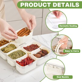 7CDXD Snack Box Container, Divided Serving Tray with Lid and Handle, Portable Snackle Box Container for Veggie, Fruit, Candy, Nuts, Travel Snack Container for Picnic, Party, Holidays(8 Compartments)