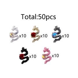 50pcs Multicolor Chinese Dragon Nail Art Charms with Rhinestones, New Year Nail Art Accessories, Nail Art Jewelry Gems