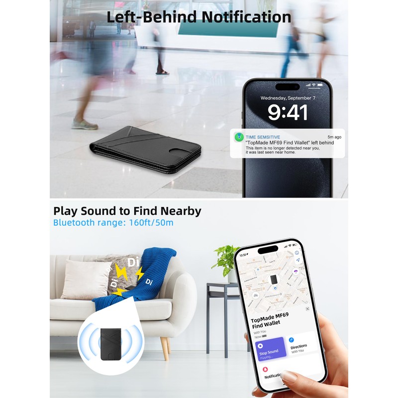 TopMade for MagSafe Wallet, Works with Apple Find My, Magnetic