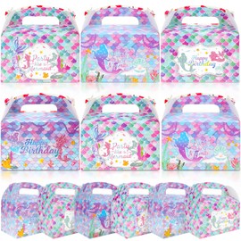 Qpout 12pcs Mermaid Birthday Party Boxes - Girls Little Mermaid Cardboard Lunch Boxes for Kids Party Food