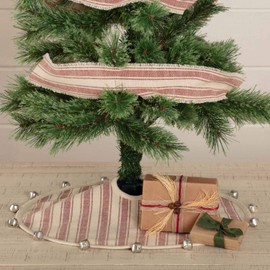 Piper Classics Sleigh Bells Ring Ticking Stripe Mini Tree Skirt, 21" Round, Farmhouse Christmas Red & Cream w/Bells, Christmas, Country Holiday Décor