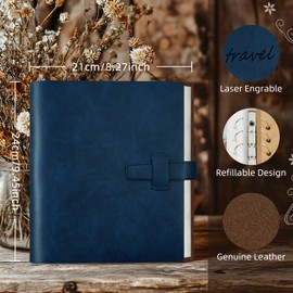 Miaikoe Photo Album 6 x 4 200 Photos Genuine Leather Cover Album with 30 Pieces Kraft Paper Scrapbook Holds 200 10 x 15 cm Horizontal Photos for Family Wedding Baby Graduation (Blue)