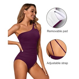 Holipick - Traje de baño de una pieza con un hombro para mujer, con control de abdomen, traje de baño modesto de cobertura completa con abertura cerrada, Granate, XS