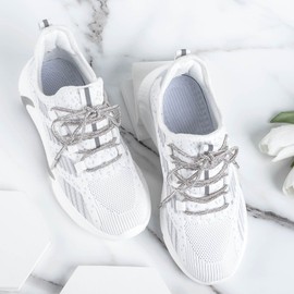 PAGOW 2Pairs Rhinestone Shoe Laces, Crystal Bling Shiny Round Glitter Rope, Drawstring Cords Replacement for Sneakers Sweatpants Shorts Crystal Hoodies (White + Black)