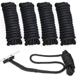 4 Pack 1/2" x 25’ Boat Dock Lines for Boat & Pontoon, Premium Marine- Grade Double Braided Nylon Dock Line, Pre-Spliced with a 12" Eyelet-Black,Boating Gifts for Men