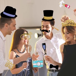 52 Pieces Photo Props Wedding Photo Box Accessories Photo Booth Party Glasses Photo Box Accessories for Wedding JGA Party Accessories