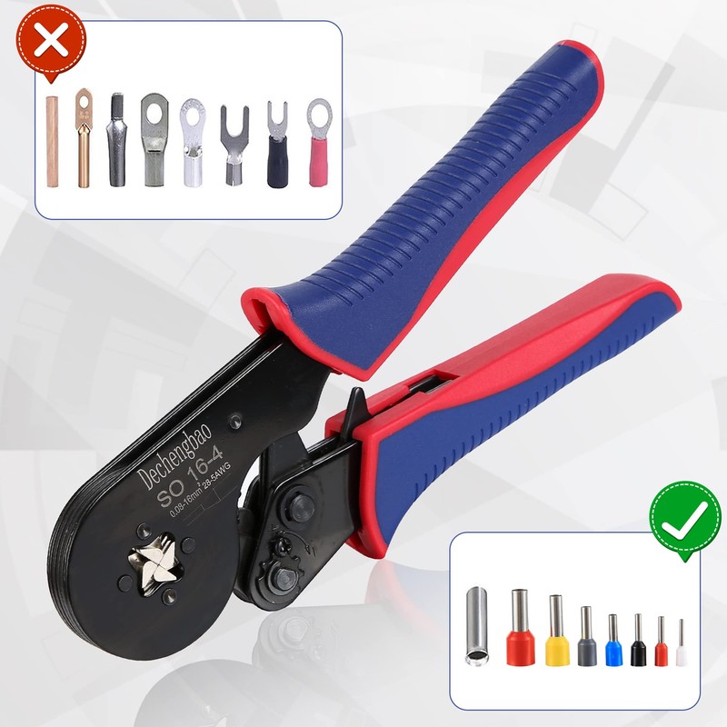 Ferrules Crimping Tool, Square Jaw Wire Crimping Tool (0.08-16mm²), Ferrule