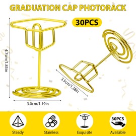 Acombx Table Number Holders,Picture Holders for Tables - 20 Pcs Grad Cap Gold Photo Holders for Class of 2025 Graduation Picture Display - 1.85 Inch Card Stands for Centerpieces Grad Party Supplies