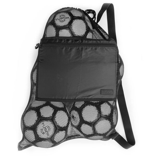 Fitdom Extra Large Heavy Duty Mesh Bag. Best for Soccer Ball, Water Sports, Beach Cloth, Swimming Gears. Adjustable Shoulder Strap. Secure Side Pocket