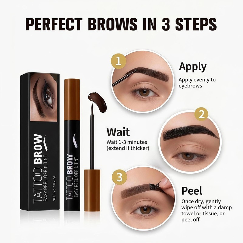Peel Off Eyebrow Tint Dark Brown, Long Lasting Tattoo Brow
