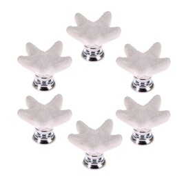 ZILucky Starfish Ceramic Drawer Pulls Handles for Nursery Dresser Cupboard Wardrobe Cabinet Kitchen Beach Ocean Theme Knobs Pack of 6 (White)