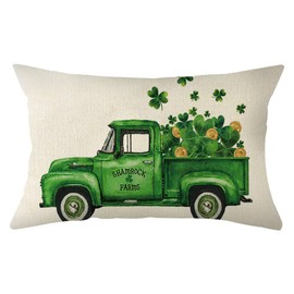 Ogiselestyle Watercolor Lucky Clover Truck Lumbar Throw Pillow Cover, 12 x 20 Inch St Patricks Day Shamrock Cushion Case Decoration for Sofa Couch