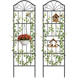 Metal Trellis for Climbing Plants Outdoor, 70 * 19.7 Inch Tall Garden Trellis with Black Rustproof Coating, Decorative Rose Trellis for Climbing Roses, Vines, and Flowers, 2 Pack