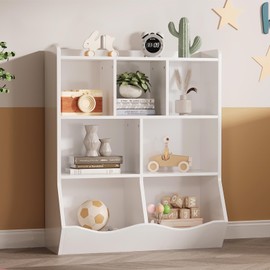 RONIPIC 3-Tier Kids Bookshelf and Bookcase, Toy Storage Cabinet for Storage Books and Toys, Multi Shelf with Cubby Cabinet for Kindergarten, Kid's Bedroom, Classroom, Playroom, Nursery, White