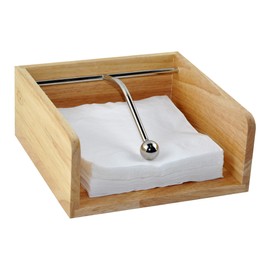 Eitida Square Napkin Holder Dispenser,Rubber Wood,with Mental Weighted Stainless Steel Center Bar,for Kitchen Tables,Indoor and Outdoor, Picnic,Restaurants,Cafe,Vintage Home Decor-Natural Wood Color