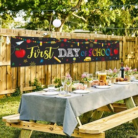 FHGG Happy First Day of School Decorations Banner Welcome Back to School Backdrop Pencil Apple Background Party for Classroom Teacher Office Home Decor Photo Backdrop 1.6×8.2ft