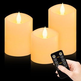 LED Flameless Candles with Flickering Flame & Timer - Realistic Battery-Powered Pillar Candles, Ivory Plastic Won't Melt for Wedding/Birthday Decor - Outdoor Indoor Safe (3x4x5in, 3pcs