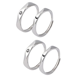Beavorty 2 Pairs Matching Sun and Moon Promise Rings for Couples Unique Design Fashionable Engagement Rings for Him and Her present for Boyfriend and Girlfriend