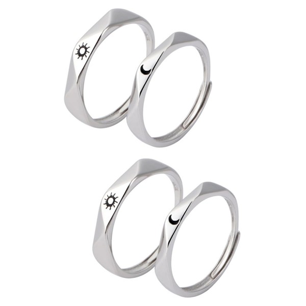 Beavorty 2 Pairs Matching Sun and Moon Promise Rings for
