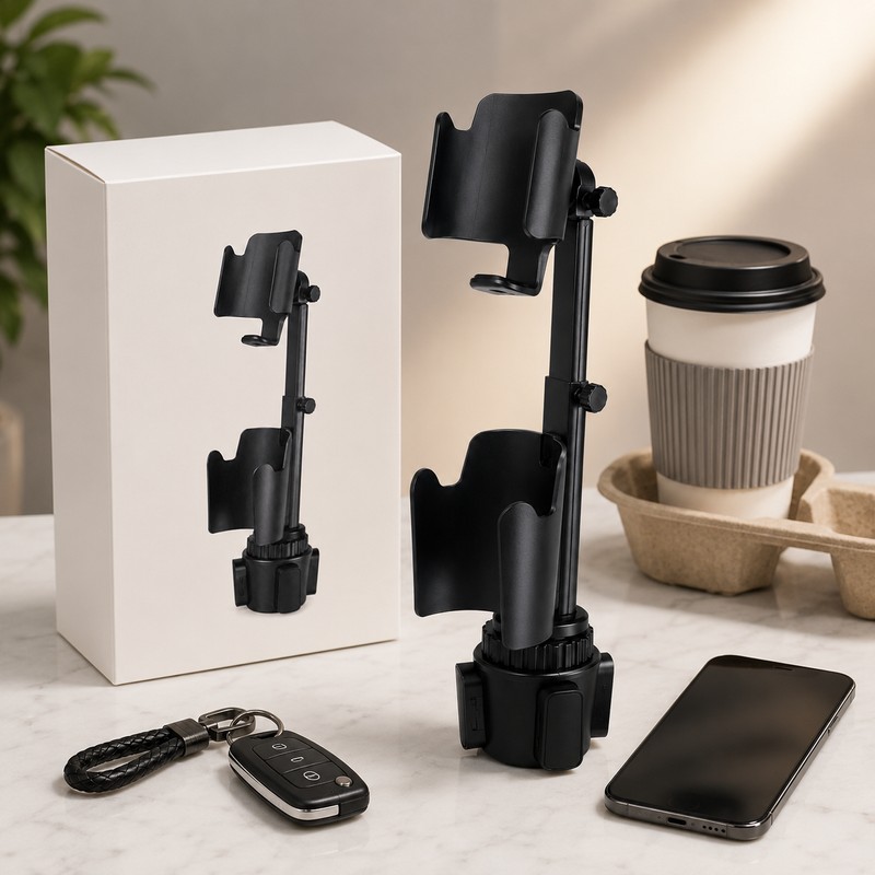 2-in-1 Car Cup Holder Phone Mount for Travel – Adjustable