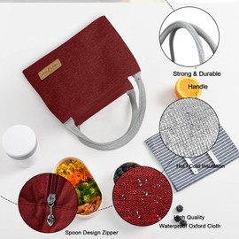 JINGSEN Waterproof Reusable Lunch Bag - Leakproof, Durable, Insulated for Adult Students, Office, Work, School, Shopping, Travel, Picnic (L-Claret)