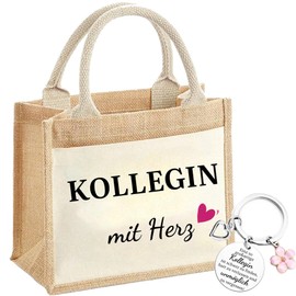 jenich Colleague Gift Jute Bag with Keyring Colleague with Heart Jute Bag Shopper Bag Colleague Shopping Bag Gifts for Colleague for Women Thank You Gift Farewell Gift, beige