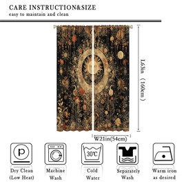 TOWINSFB Sun Moon Blackout Curtains, Mystical Star Wildflower Plant Home Decor Rod Pocket Window Drapes for Living Room Bedroom- 2 Panels 63" L x 42" W