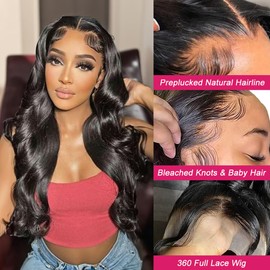 LARYNX 360 Body Wave Lace Front Wigs Human Hair 360 Full Lace Human Hair Wigs Pre Plucked With Baby Hair 180% Density HD Transparent Human Hair Wigs For Women Natural Color 26 Inch
