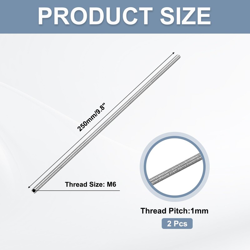 sourcing map Fully Threaded Rod M6 x 250mm 1mm Thread