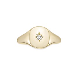 Lavari Jewelers Lab Grown Diamond Starburst Signet Ring for Women - 18k Yellow Gold Plated 925 Sterling Silver Rings for Her (F-G, VS1-VS2, 0.05 cttw) Star Anniversary Statement Band Size 5