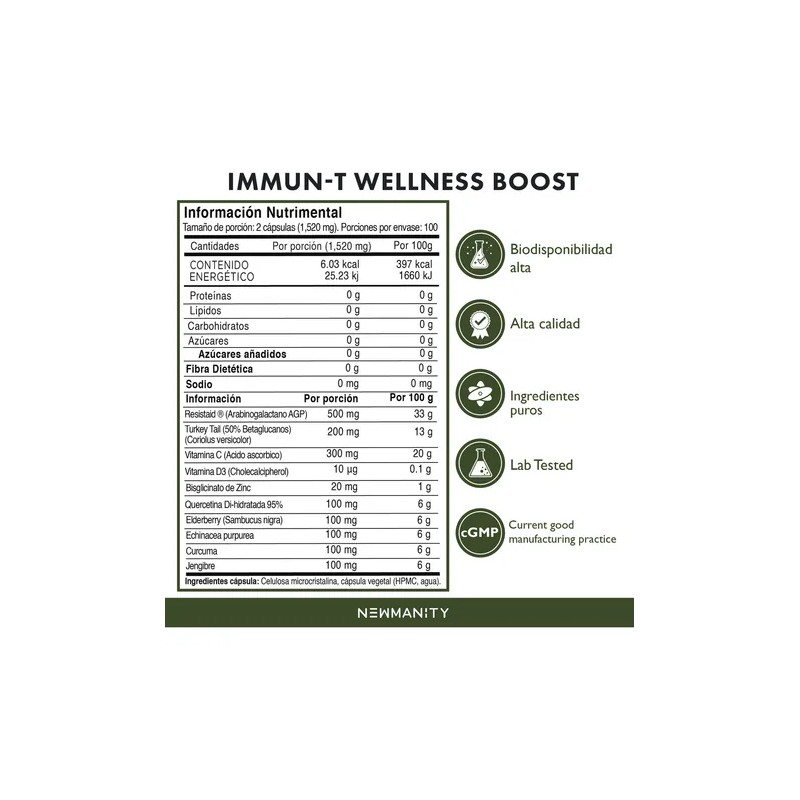 Immun-T ResistAid con 300mg Vitamina C y Zinc - 200