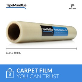 Carpet Protector Film, 36 inch x 500 feet, Made in The USA, Strongest and Most Durable Carpet Protection Film with Easy Unwind and Clean Removal, Clear Self-Adhesive Surface Protective Film