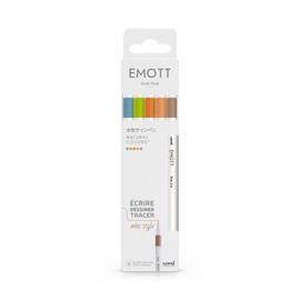 Emott Uni Ball - Uni Mitsubishi Pencil - 5 Felt Tip Pens Natural Colours - for Writing, Drawing, Plotting with Style - Fine Tip 0.4 mm - Light Green, Saxon Blue, Beige, Orange, Salmon Pink