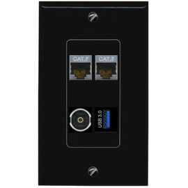 RiteAV 2 CAT7 TOSLINK USB-3 Wall Plate Decorative [Black]