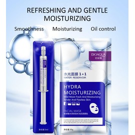 Paquete Hidratante Mascarilla Facial y Serum Esencia Ampolleta Acido Hialuronico Rejuvenecedor Hydra Moisturizing Cuidado Facial Skin Care Set Completo (Transparente / 10 PIEZAS)