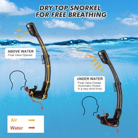 KUYOU Snorkeling Gear for Adults - 180° Wide View Snorkel Mask and Full Dry Top Snorkel Set for Snorkeling, Swimming, Training