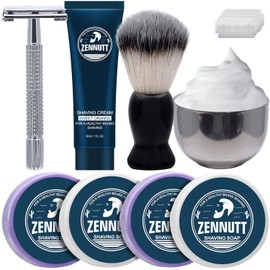 Cuencos de jabón de afeitar duraderos para hombres, con 4 paquetes de jabones de afeitar, cepillo de afeitar, crema de afeitar, gran set de regalo para hombres, kit de afeitado superior para hombres barba y bigote